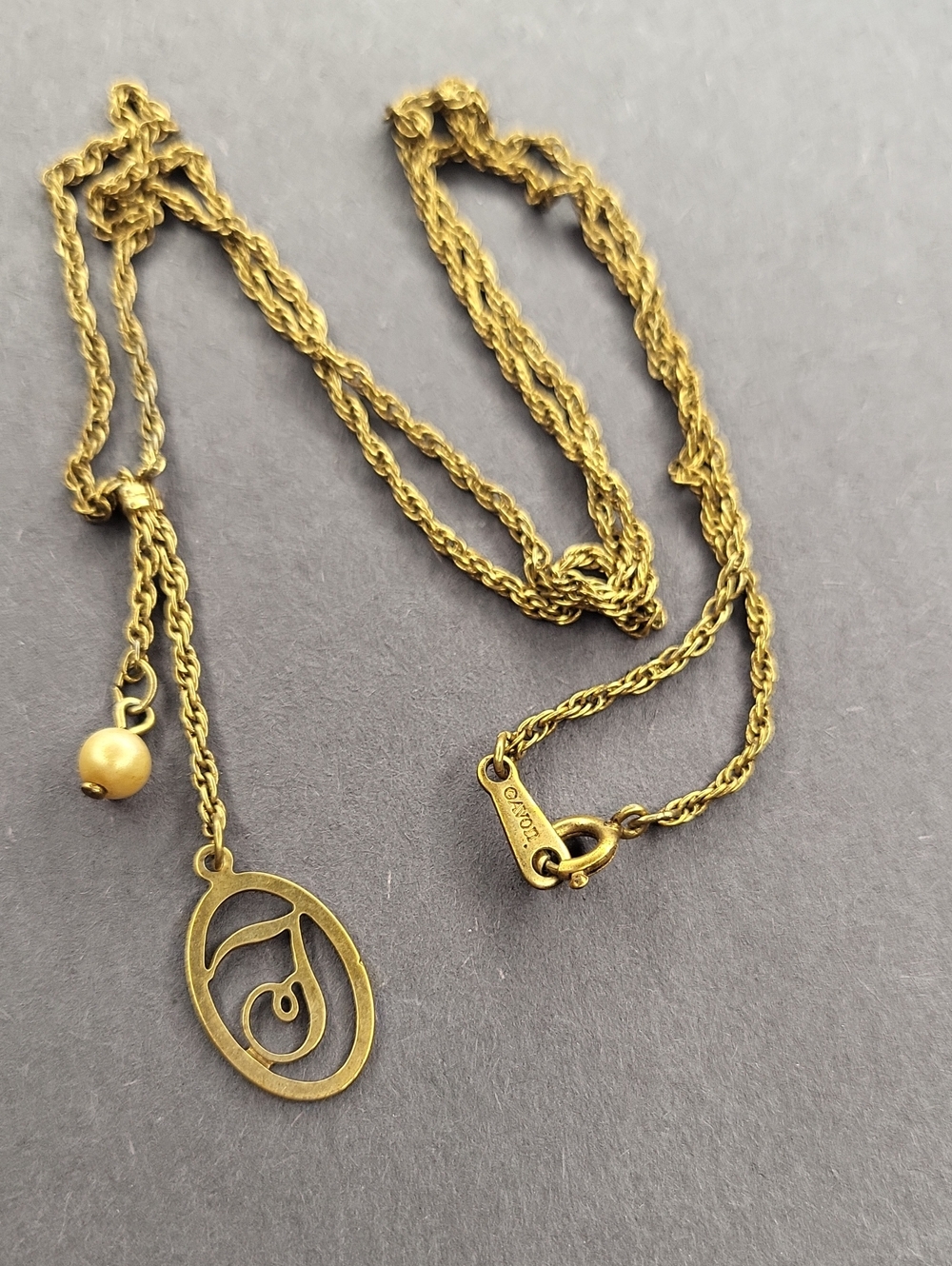 Avon Gold-Tone Rope Chain Necklace with Oval Artistic Pendant